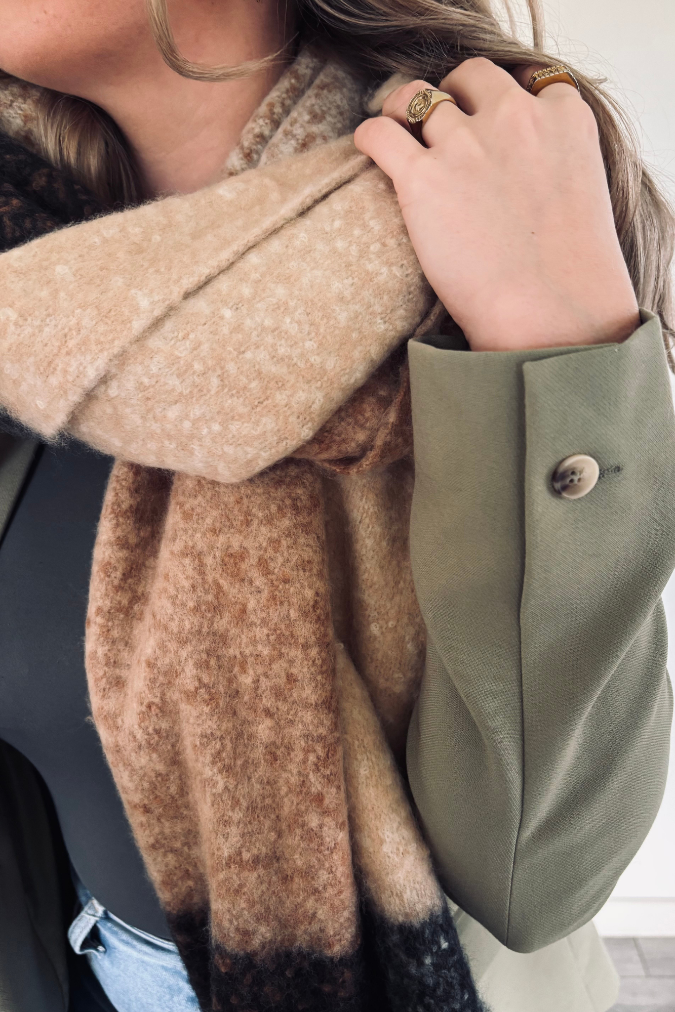 Sjaal - Beige/Zwart/Bruin