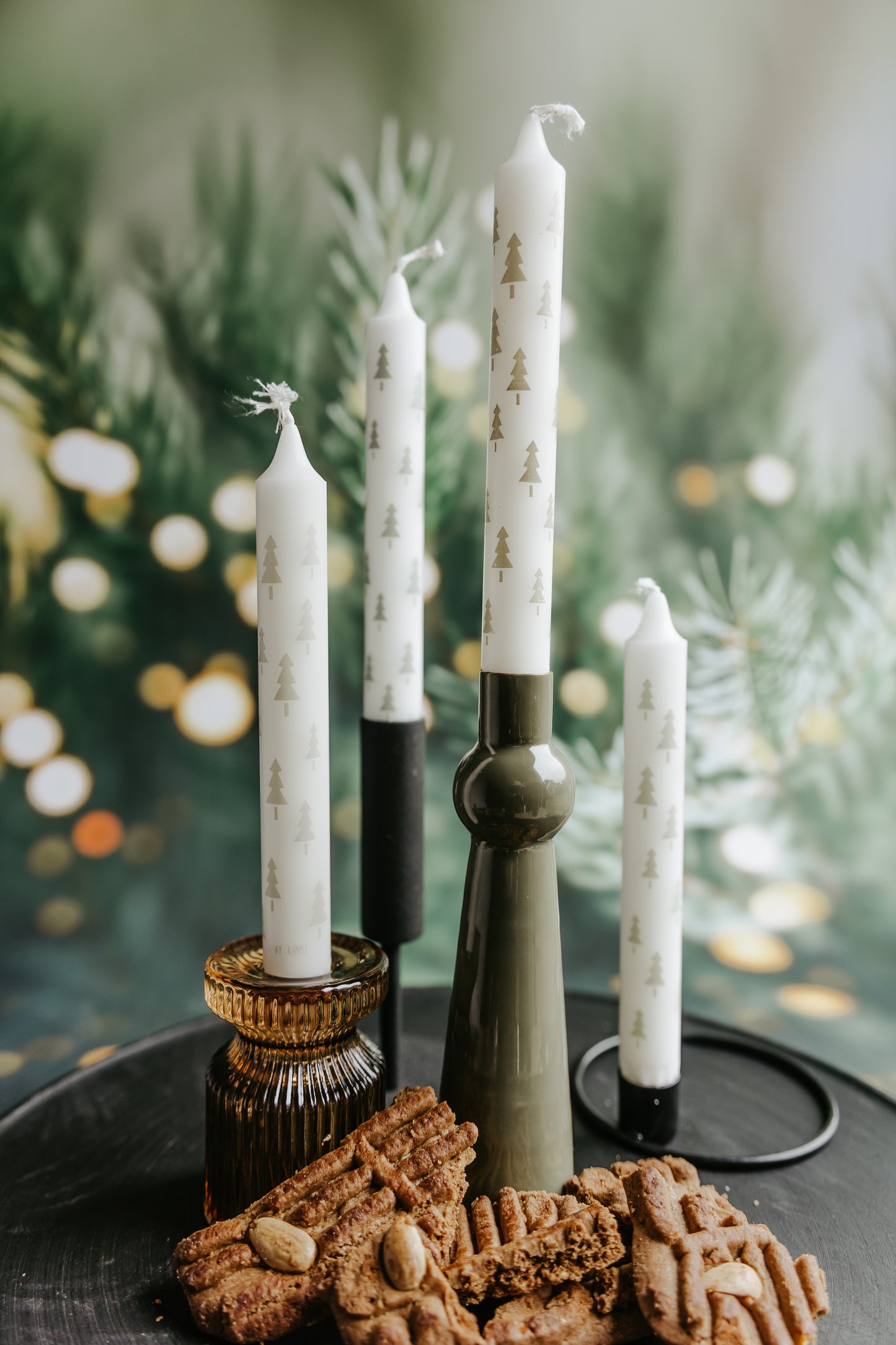Dinerkaarsen set kerstbomen - Groen