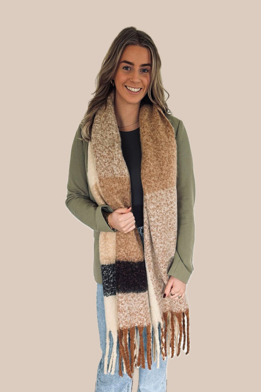 Sjaal - Beige/Zwart/Bruin