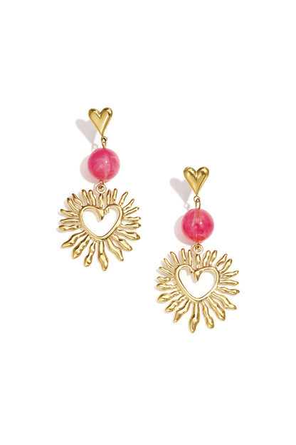 Oorbellen - Hartje met parel roze/rood