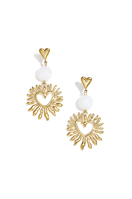 Oorbellen - Hartje met parel wit